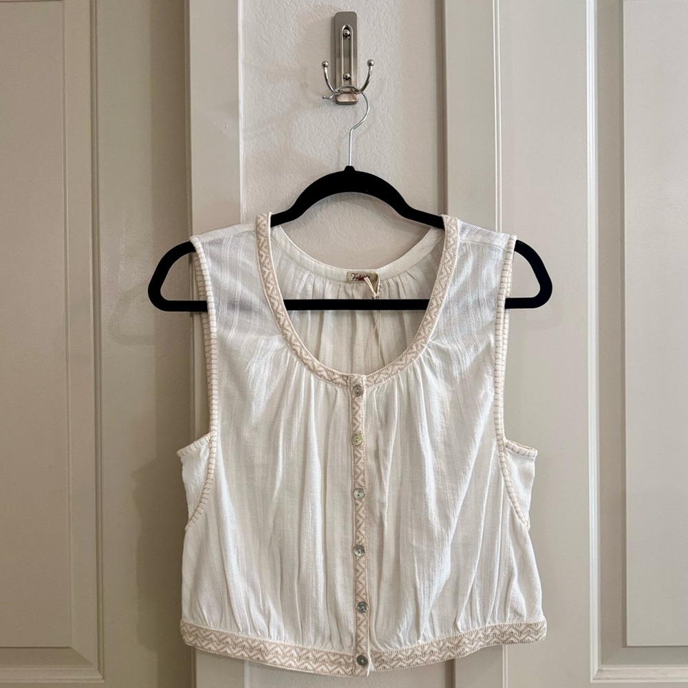 Faherty Isla Embroidered Sleeveless Top, Egert Cream, Organic Cotton, Size Small - Picture 4 of 11